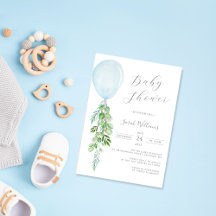 Oh Boy Blue ballon Eucalyptus Baby shower Invitat