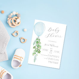 Oh Boy Blue ballon Eucalyptus Baby shower Invitat Kaart