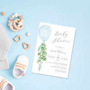 Oh Boy Blue ballon Eucalyptus Baby shower Invitat Kaart