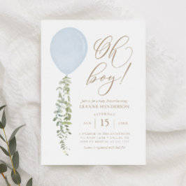 Oh Boy Blue ballon Eucalyptus Baby shower Invitat Kaart
