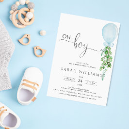 Oh Boy Blue ballon Eucalyptus Baby shower Invitat Kaart