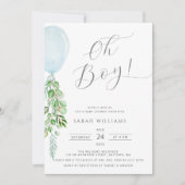 Oh Boy Blue ballon Eucalyptus Baby shower Kaart (Voorkant)