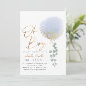 Oh Boy Blue ballon Eucalyptus Baby shower Kaart (Staand voorkant)