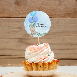 Oh Boy Blue Ballon Eucalyptus Cupcake Topper Ronde Sticker