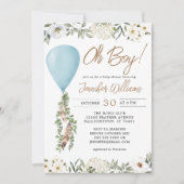 Oh Boy Blue ballon Eucalyptus Flowers Baby shower Kaart (Voorkant)