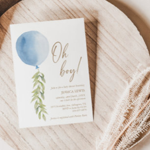 Oh Boy Blue ballon Eucalyptus Foliage Baby shower Kaart