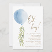 Oh Boy Blue ballon Eucalyptus Foliage Baby shower Kaart (Voorkant)