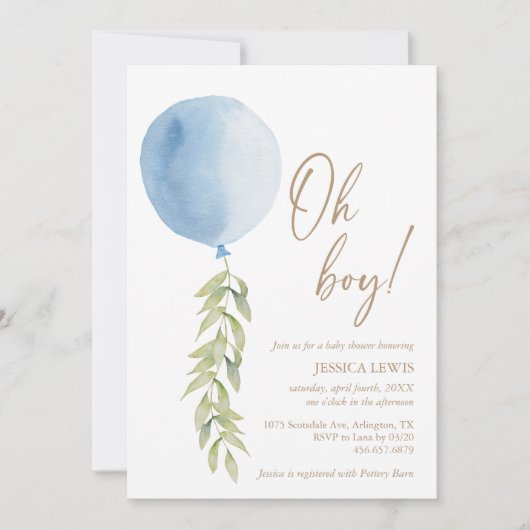 Oh Boy Blue ballon Eucalyptus Foliage Baby shower Kaart (Voorkant)