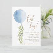 Oh Boy Blue ballon Eucalyptus Foliage Baby shower Kaart (Staand voorkant)