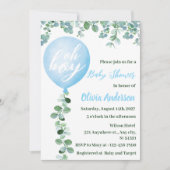 Oh Boy, Blue Balloon and Greenery Theme Baby showe Kaart (Voorkant)