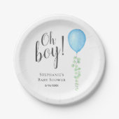 Oh Boy Blue Balloon Boy Baby shower Papieren Bordje (Voorkant)