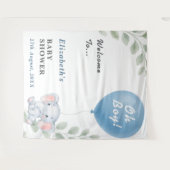 Oh Boy Blue Balloon Elephant Baby Shower Backdrop Wandkleed (Voorkant (horizontaal))