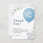 Oh Boy Blue Balloon Elephant Baby Shower PHOTO Bedankkaart (Voorkant)