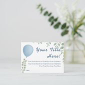 Oh Boy Blue Balloon Eucalyptus Baby Shower Informatiekaartje (Staand voorkant)