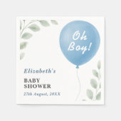 Oh Boy Blue Balloon Eucalyptus Baby Shower Servet (Voorkant)