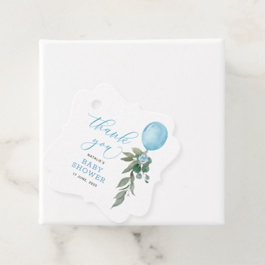 Oh Boy Blue Balloon Greenery Baby shower Bedankjes Labels (In situ)
