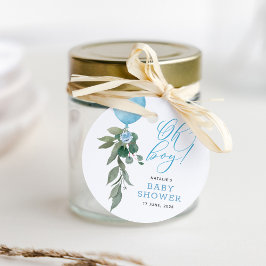 Oh Boy Blue Balloon Greenery Baby shower Bedankjes Labels