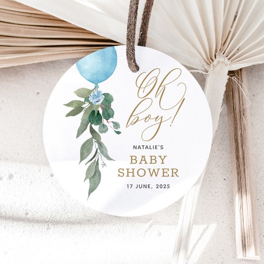 Oh Boy Blue Balloon Greenery Baby shower Bedankjes Labels
