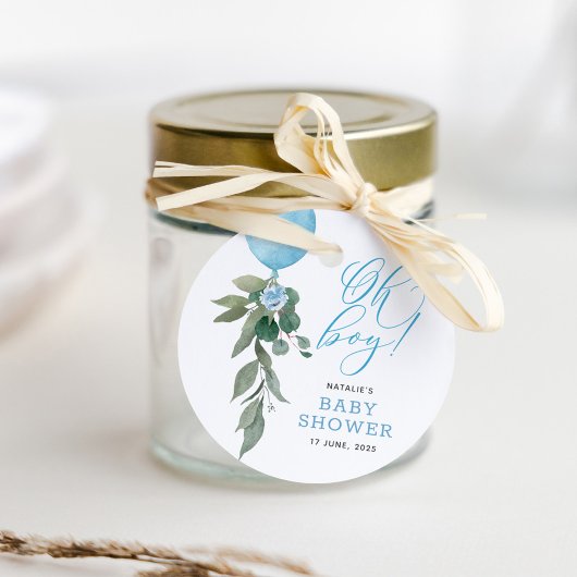 Oh Boy Blue Balloon Greenery Baby shower Bedankjes Labels