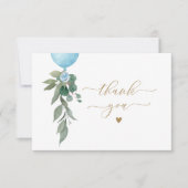 Oh Boy Blue Balloon Greenery Baby shower Bedankkaart (Voorkant)