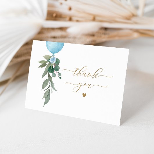 Oh Boy Blue Balloon Greenery Baby shower Bedankkaart