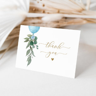 Oh Boy Blue Balloon Greenery Baby shower Bedankkaart