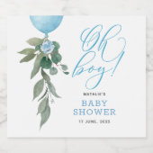 Oh Boy Blue Balloon Greenery Baby shower Bier Etiket (Enkel label)