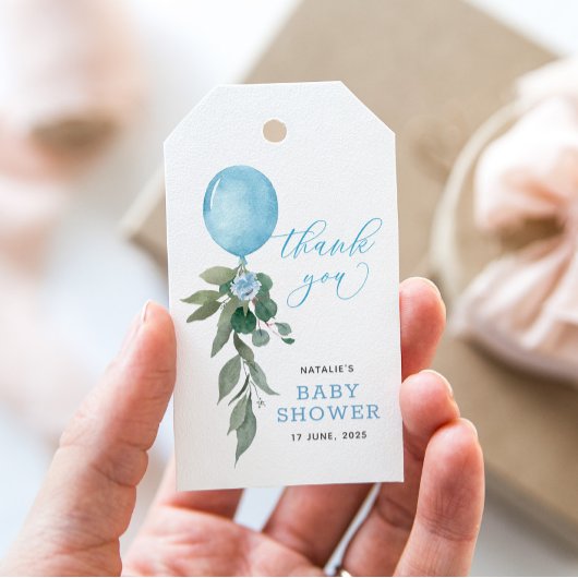 Oh Boy Blue Balloon Greenery Baby shower Cadeaulabel