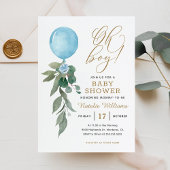 Oh Boy Blue Balloon Greenery Baby shower Kaart