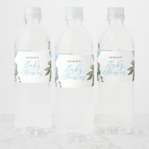 Oh Boy Blue Balloon Greenery Baby shower Waterfles Etiket