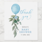 Oh Boy Blue Balloon Greenery Baby shower Wijn Etiket (Enkel label)