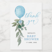 Oh Boy Blue Balloon Greenery Baby shower Wijn Etiket (Enkel label)