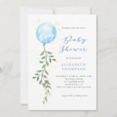 Oh Boy Blue Balloon Soft Greenery Boy Baby shower Kaart (Voorkant)