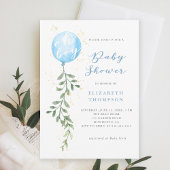 Oh Boy Blue Balloon Soft Greenery Boy Baby shower Kaart