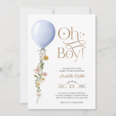Oh Boy Blue Balloon Wildflower Baby shower Kaart (Voorkant)