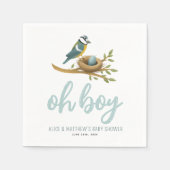 Oh Boy Blue Bird Nest Baby shower Servet (Voorkant)