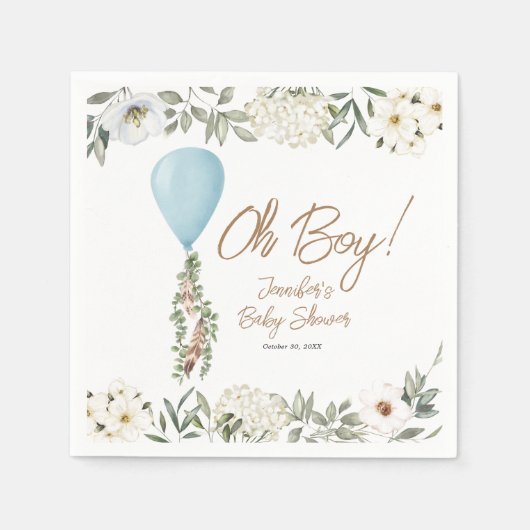 Oh Boy Blue Boho ballonBaby shower Servet (Voorkant)