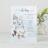 Oh Boy Blue Boho Boy Baby shower Uitnodiging (Staand voorkant)