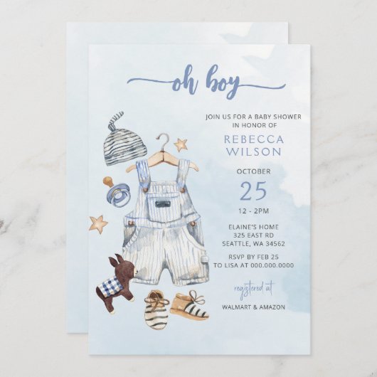 Oh Boy Blue Boho Boy Baby shower Uitnodiging (Voorkant / Achterkant)