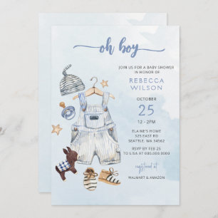 Oh Boy Blue Boho Boy Baby shower Uitnodiging