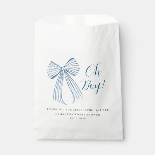 Oh Boy Blue Bow Baby shower Bedankzakje (Voorkant)