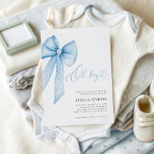 Oh Boy Blue Bow Baby Shower Invitation Kaart