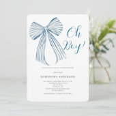 Oh Boy Blue Bow Baby Shower Kaart (Staand voorkant)