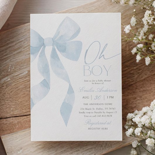 Oh Boy Blue Bow Baby Shower Kaart