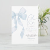 Oh Boy Blue Bow Baby Shower Kaart (Staand voorkant)
