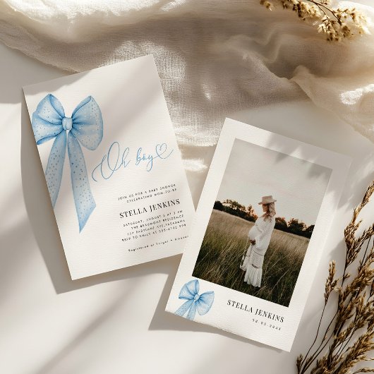 Oh Boy Blue Bow Baby shower Uitnodiging