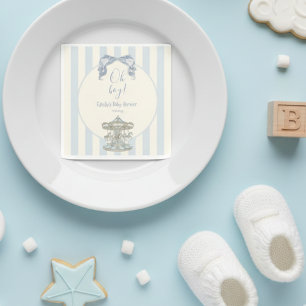 Oh Boy Blue Bow Carousel paard Baby Shower Servet