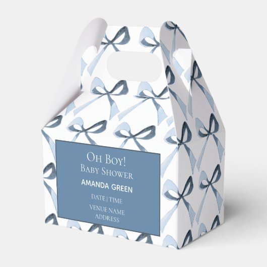 Oh Boy Blue Bows Coquette Baby shower Favoriet Box Bedankdoosjes (Voorkant Zijde)