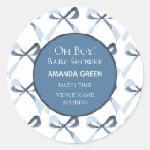 Oh Boy Blue Bows Coquette Baby shower Sticker (Voorkant)