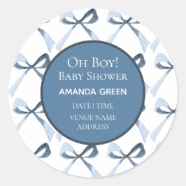 Oh Boy Blue Bows Coquette Baby shower Sticker